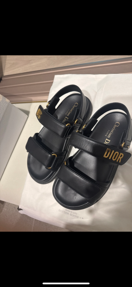 디올 DIORACT 블랙 가죽 샌들 225(35)